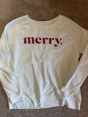 Cream 'Merry' Graphic Crewneck Sweatshirt